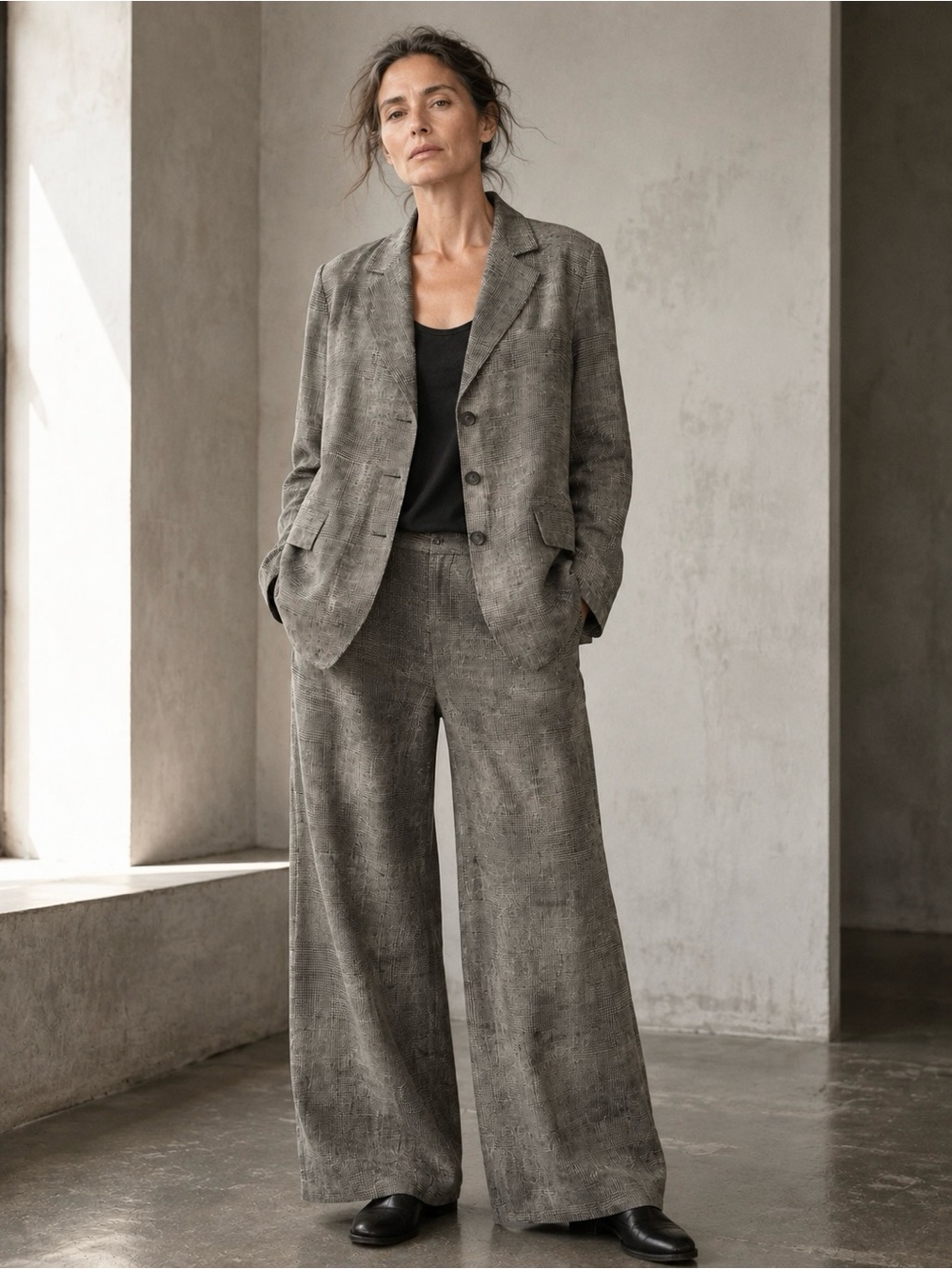 RARE Ivan Grundahl Linen Plaid Suit Jacket Wide Leg Pant Scandinavian Designer 4